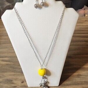 NWT Silver with Lemon Retro Yellow Ball Long Necklace